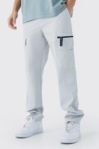 Boohoo Straight Leg Cargo Trouser With Branded Zip Puller, Slate
