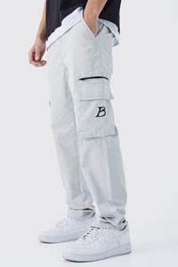 Boohoo Straight Leg Zip Cargo Trouser With High Build Branding, Slate