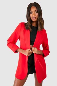 Boohoo Basic Woven Turn Cuff Relaxed Fit Blazer, Red