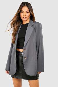 Boohoo Basic Double Button Single Breasted Oversized Blazer, Charcoal