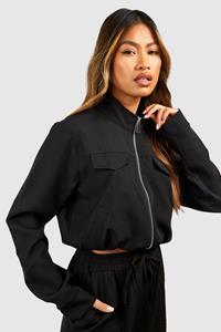 Boohoo Woven Pocket Detail Relaxed Fit Bomber Jacket, Black