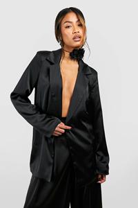 Boohoo Premium Satin Relaxed Fit Blazer, Black