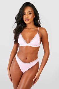 Boohoo Lace Trim Seamless Bralet And Brief Set, Pink