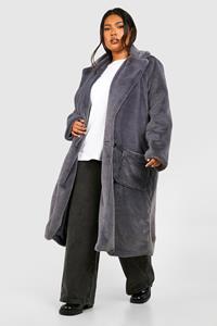 Boohoo Plus Faux Fur Longline Overcoat, Charcoal