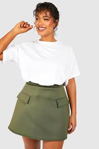 Boohoo Plus Pocket Detail Scuba Mini Skirt, Khaki