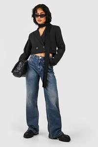 Boohoo Vintage Wash Straight Leg Jeans, Vintage Blue