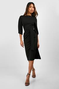 Boohoo Belted Half Sleeve Side Split Midi Dress, Black