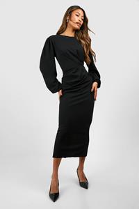 Boohoo Drape Side Volume Sleeve Crepe Midaxi Dress, Black