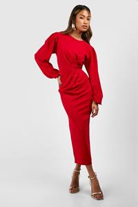 Boohoo Drape Side Volume Sleeve Crepe Midaxi Dress, Red