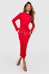 Boohoo Crepe High Neck Pocket Detail Midaxi Dress, Red