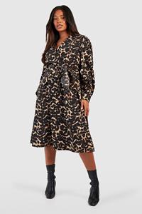 Boohoo Plus Aniaml Midi Skater Dress, Leopard