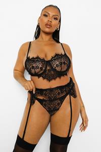 Boohoo Plus Kanten Lingerie Set, Black