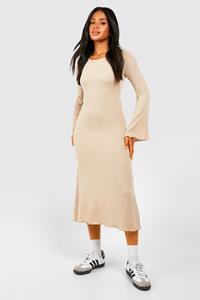 Boohoo Washed Rib Fit And Flare Midaxi Dress, Stone