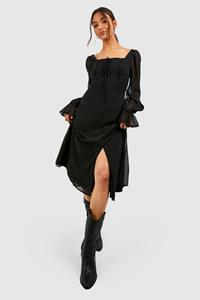 Boohoo Blouson Sleeve Midi Milkmaid Dress, Black