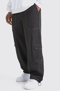 Boohoo Elastic Waist Nylon Contrast Stitch Trouser, Black