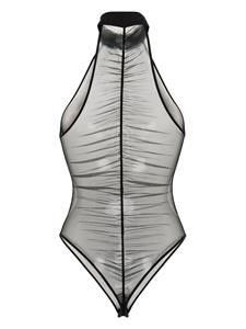 Maison Close ruched sheer mesh bodysuit - Zwart