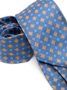Kiton Zijden stropdas met bloemjacquard - Blauw