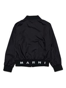 Marni Kids logo-embroidered zip-up bomber jacket - Zwart