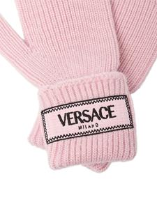 Versace logo-appliqué wool gloves - Roze