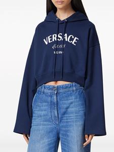 Versace logo-embroidered drawstring cropped hoodie - Blauw