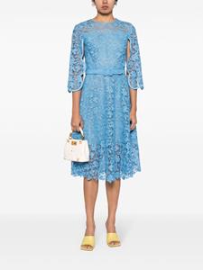 Oscar de la Renta floral-lace belted midi dress - Blauw
