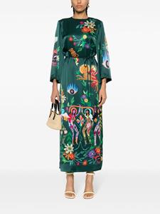 ALEMAIS Agatha graphic-print silk midi dress - Groen