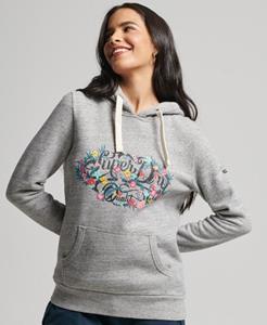 Superdry Vrouwen Hoodie met Bloemenprint en Tekst Grijs