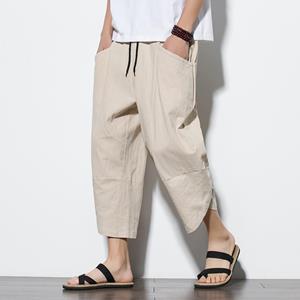 Trending Online Chinese stijl zomer kalf lengte katoen linnen casual heren broek