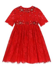 Dolce & Gabbana Kids gemstone-embellished lace dress - Rood