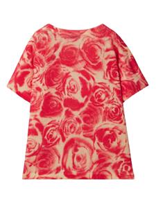 Burberry Kids rose-print linen-cotton T-shirt - Rood