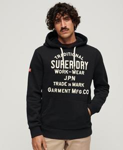 Superdry Mannen Workwear Hoodie met Flockprint Zwart