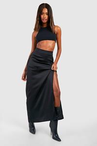 Boohoo Side Split Satin Maxi Skirt, Black