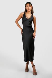 Boohoo Premium Satin Slip Dress, Black