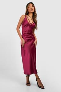 Boohoo Premium Satin Slip Dress, Plum