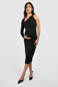 Boohoo Maternity Twist Sleeve Slinky Midi Dress, Black