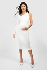 Boohoo Maternity Twist Sleeve Slinky Midi Dress, White