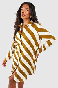 Boohoo Plus Stripe Print Shirt Dress, Olive