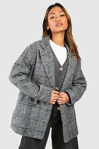 Boohoo Brushed Mono Flannel Relaxed Fit Blazer, Black