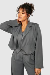 Boohoo Plus Pointed Hem Cropped Blazer, Charcoal