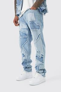 Boohoo Onbewerkte Versleten Baggy Jeans Met Patches, Light Blue