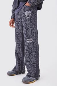 Boohoo Relaxed Rigid Paisley Gusset Detail Jean, Black