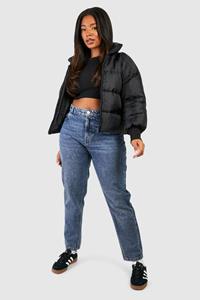 Boohoo Plus Mid Blue Wash Mom Jeans, Mid Blue