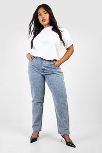 Boohoo Plus Acid Wash Mom Jeans, Acid Wash Light Blue