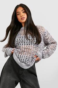 Boohoo Petite Marl Ladder Knit Sweater, Grey