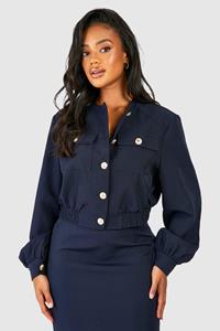 Boohoo Relaxed Fit Gold Button Bomber, Dark Navy