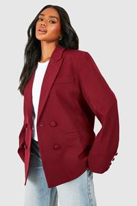 Boohoo Double Breasted Relaxed Fit Tailored Blazer, Merlot