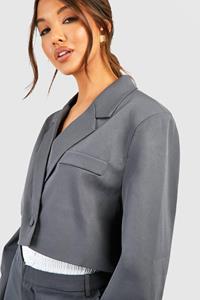 Boohoo Double Breasted Boxy Crop Blazer, Charcoal