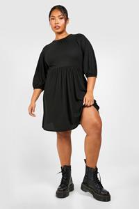 Boohoo Plus Soft Rib Short Sleeve Skater Dress, Black