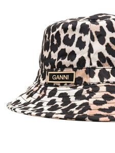 GANNI leopard-print logo-patch bucket hat - Beige