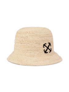 Off-White Arrows-embroidered raffia bucket hat - Beige